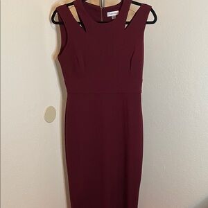 Calvin Klein Burgundy Cutout Midi Dress